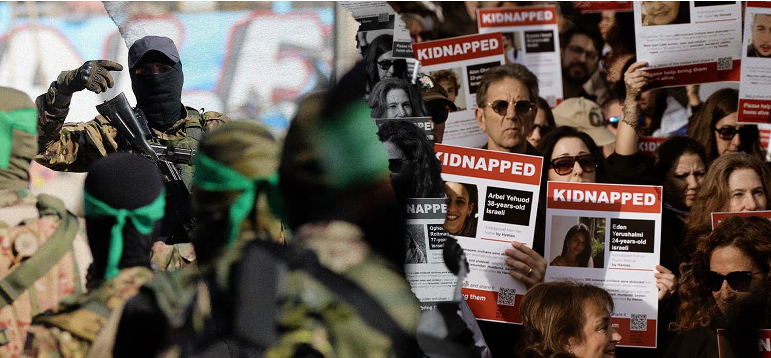 Image of Hamas and Israelis holding missing hostage posters
